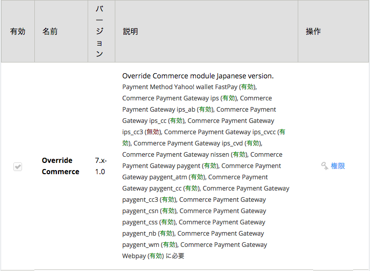 Override Commerceモジュールを有効にする